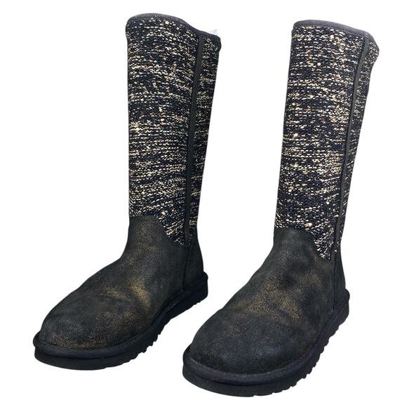 UGG Women’s Camaya Black Metallic Gold Pull Up Winter Boot Size US 8 - Picture 6 of 10